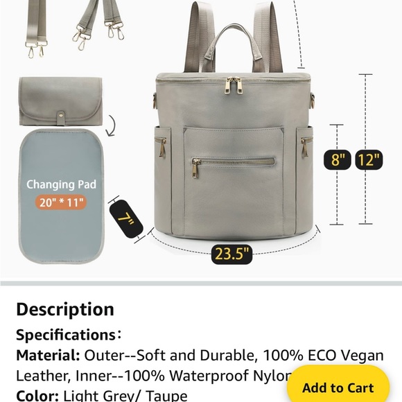 Diaper bag in gray/taupe color - Picture 6 of 6